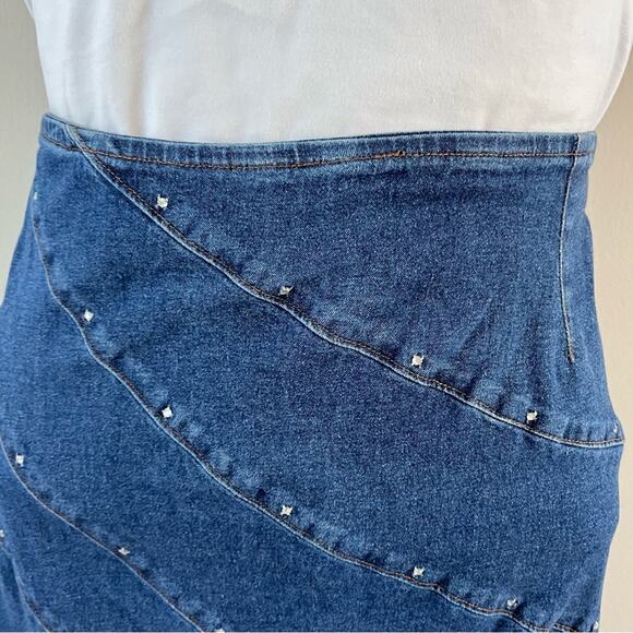 Y2K Plus Size Denim Rhinestone Detail Maxi Skirt Women’s Size XXL Western Rodeo - Picture 2 of 7